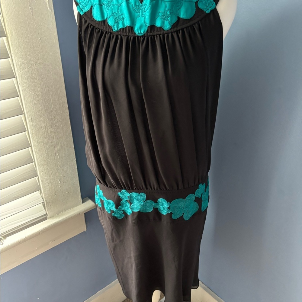 Catherine Malandrino Black Dress with Blue Embroidery